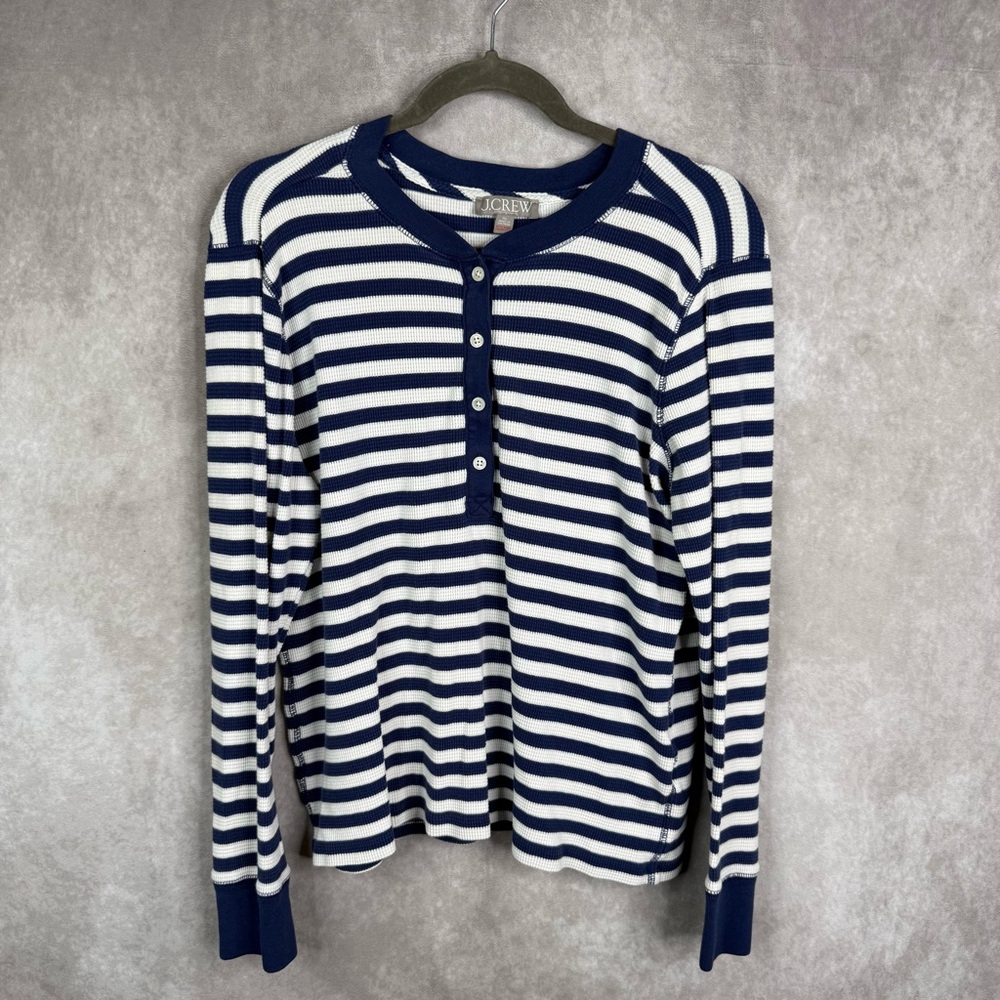 J.Crew Waffle Knit Striped Henley Pajama Long Sleeve Tee Women's Sz XL